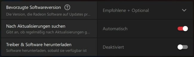 Radeon Software Update Opionen