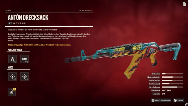 Als Belohnung erhaltet ihr das einzigartige Gewehr "Antón Drecksack" (Far Cry 6).