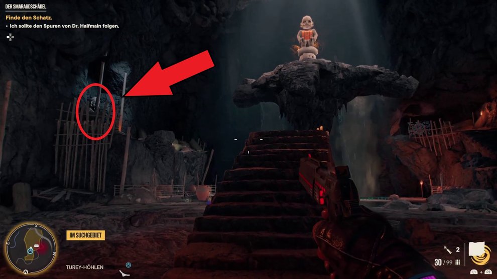 Use the skull on the statue on the left first (Far Cry 6).