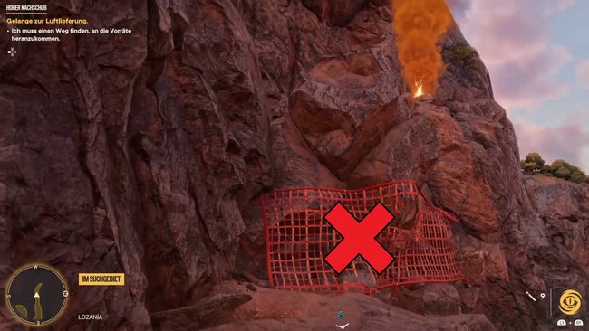 Sprengt diese Felswand weg, um die Luftlieferung zu erreichen (Far Cry 6).