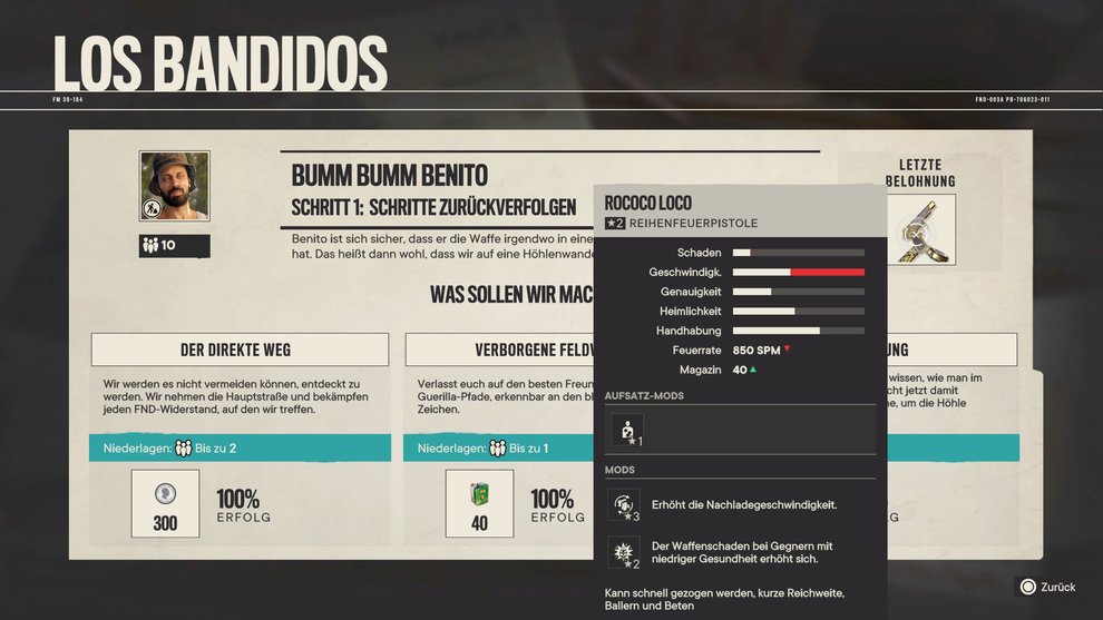 Die einzigartige Waffe "Rococo Loco" bekommt ihr für diesen Bandidos-Einsatz (Far Cry 6).