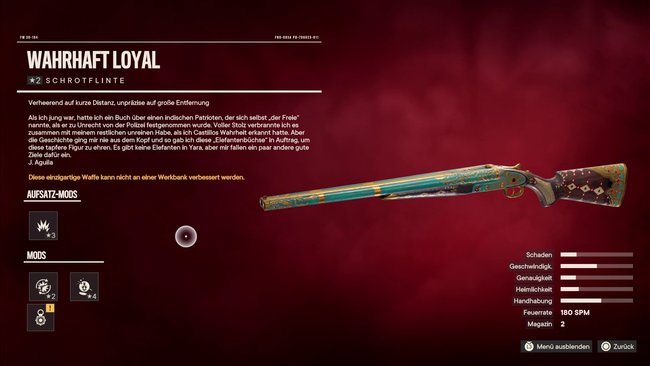 Die einzigartige Schrotflinte "Wahrhaft loyal" gibt es als Belohnung für die Schatzsuche (Far Cry 6).