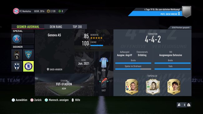 In den Squad Battles in FIFA 22 könnt ihr gegen unterschiedlich starke Mannschaften antreten.