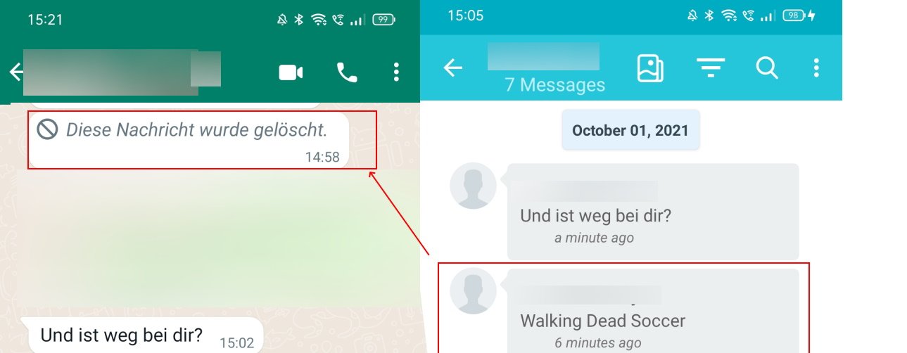 Сообщение WhatsApp уже удалено, но еще доступно в истории уведомлений.