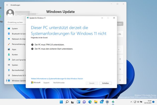 Plötzlich kann man ohne TPM 2.0 keine Windows-11-Updates mehr installieren. Bild: GIGA