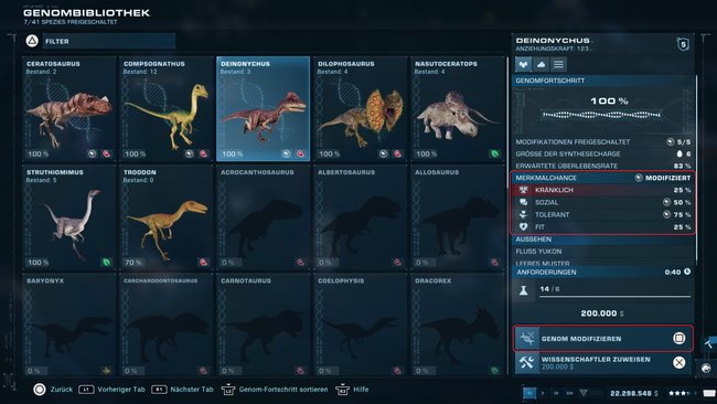 Genmodifikation in Jurassic World Evolution 2