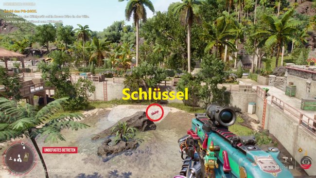 Der Schlüssel liegt am Boden des Pools direkt neben der Villa Cocodrilo (Far Cry 6).