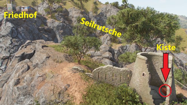 Fundort des Geheimverstecks mit der Kiste in der Turmruine (Far Cry 6).