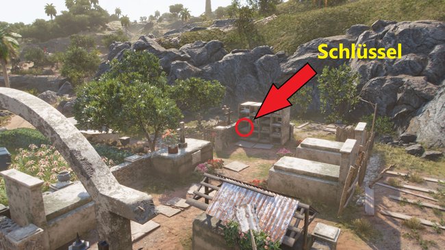 Fundort des Schlüssels im Westen auf dem Friedhof (Far Cry 6).