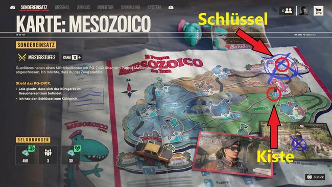 Fundort von Schlüssel und Kiste im Sondereinsatz Mesozoico (Far Cry 6).