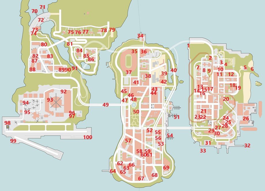 Locations of all 100 hidden packages (GTA 3).