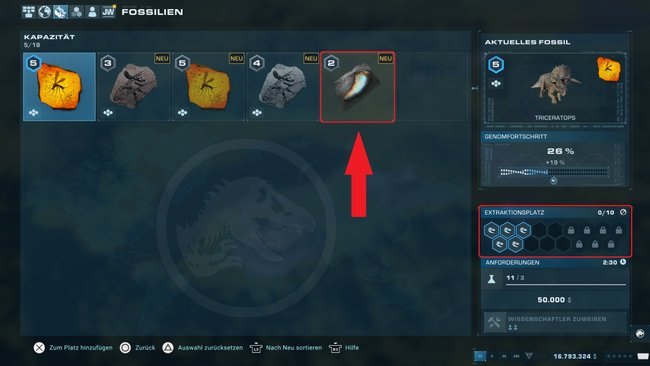 Fossilien in Jurassic World Evolution 2 verkaufen