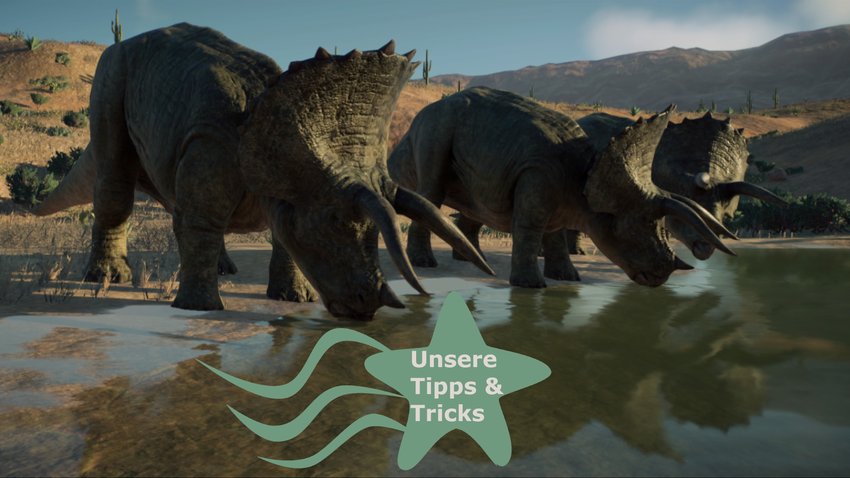 Triceratops trinkt Wasser in Jurassic World Evolution 2