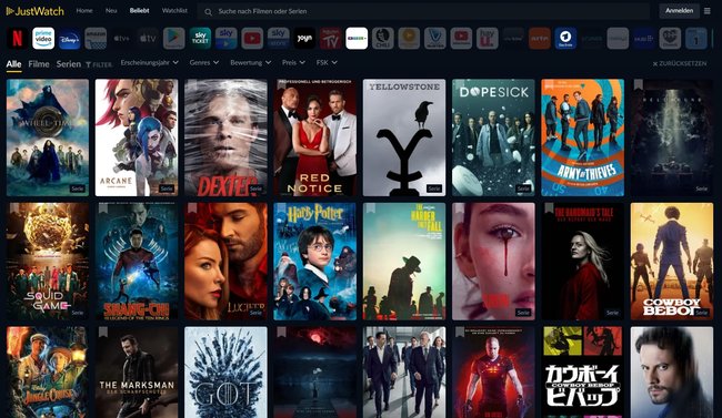 Screenshot von justwatch