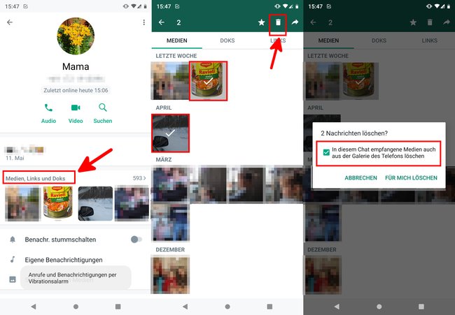 So löscht ihr Bilder mithilfe der Medienübersicht in WhatsApp. (Bildquelle: GIGA)