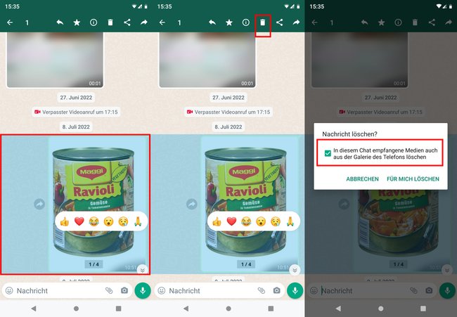 So löscht ihr ein Bild aus einem WhatsApp-Chat. (Bildquelle: GIGA)