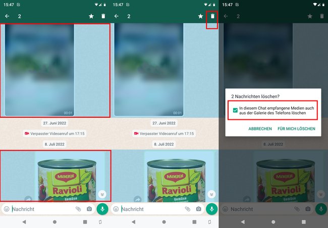 So löscht ihr mehrere Bilder aus einem WhatsApp-Chat. (Bildquelle: GIGA)