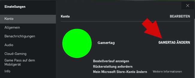 Xbox-App Gamertag aendern