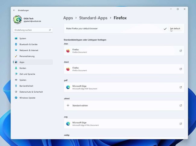 Standard-Apps unter Windows 11