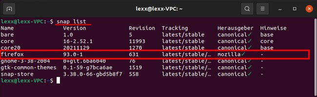 Firefox ist als Snap-Paket installiert. Bild: GIGA