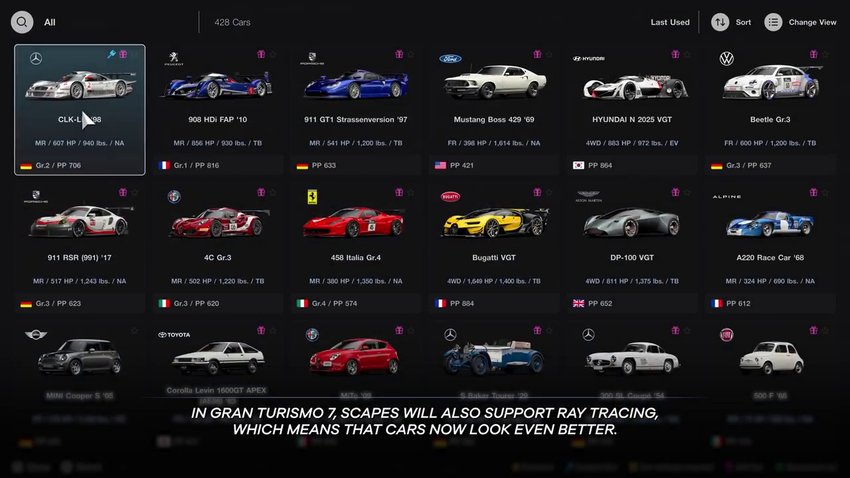 Die Autoliste in Gran Turismo 7 wird erneut sehr umfangreich.