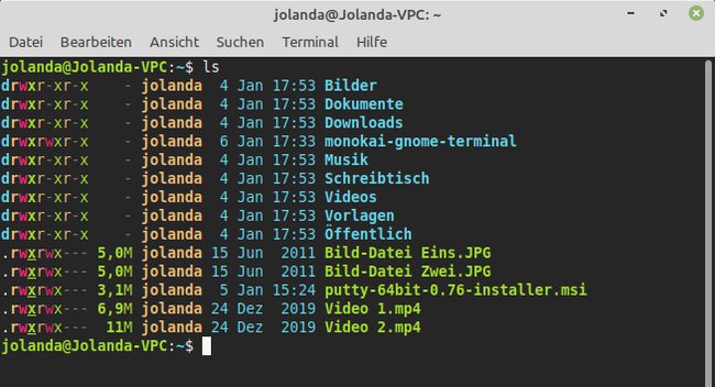 Das gibt mein Terminal aus, wenn ich „ls“ eintippe. (Bildquelle: GIGA)