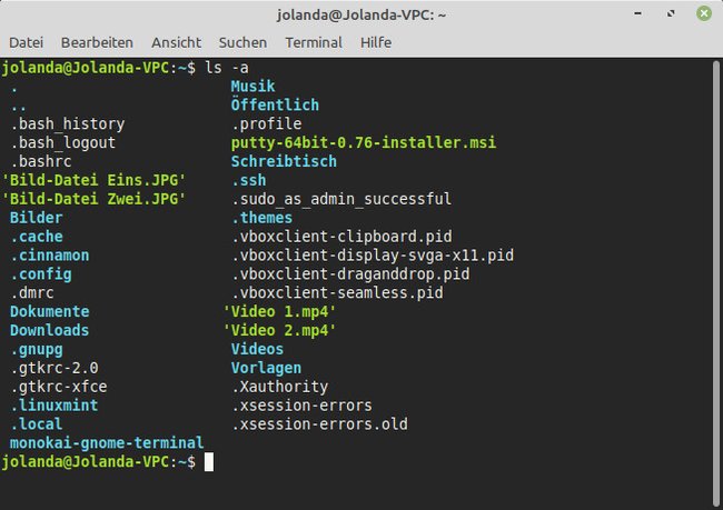 Mit „ls -a“ zeigt das Terminal auch versteckte Ordner und Dateien an. (Bildquelle: GIGA)