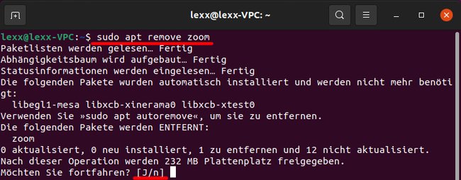 Das Terminal deinstalliert Zoom. Bild: GIGA