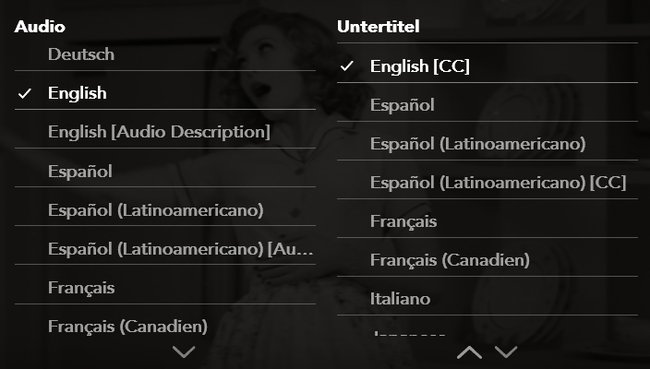 Das Untetitel-Menü bei dem Streamingdienst Disney+