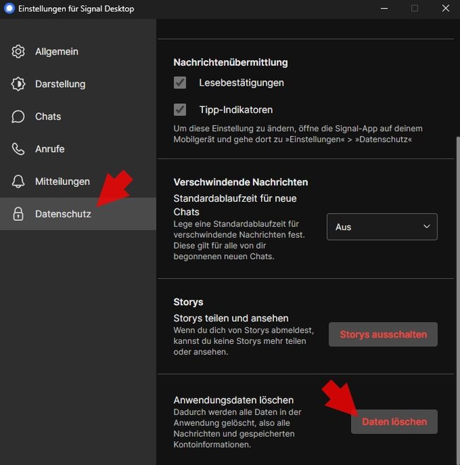 Signal Deaktop-Client Daten loeschen