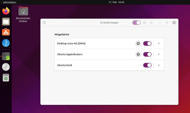 Das Tool „Erweiterungen“ verwaltet GNOME-Extensions. Bild: GIGA