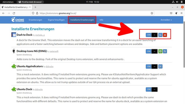 Hier verwaltet ihr GNOME-Extensions. Bild: GIGA