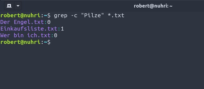 „Grep -c“ zeigt nur die Anzahl der Treffer an. Bild: GIGA