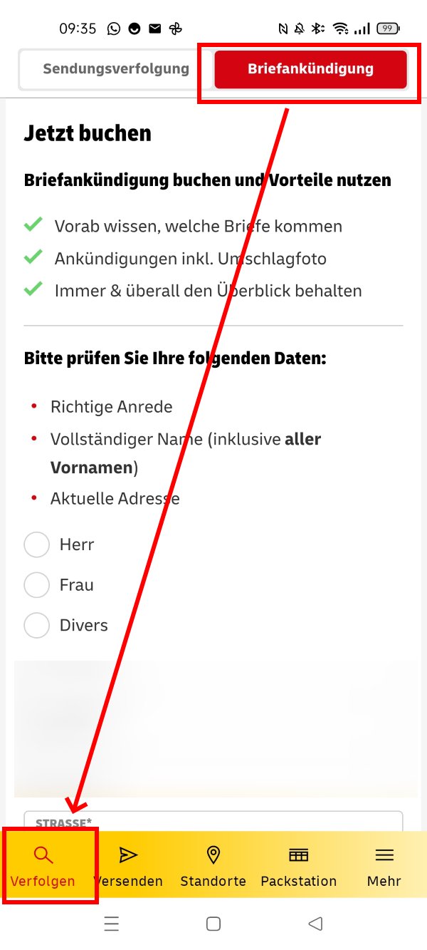 Post DHL App Briefankündigung