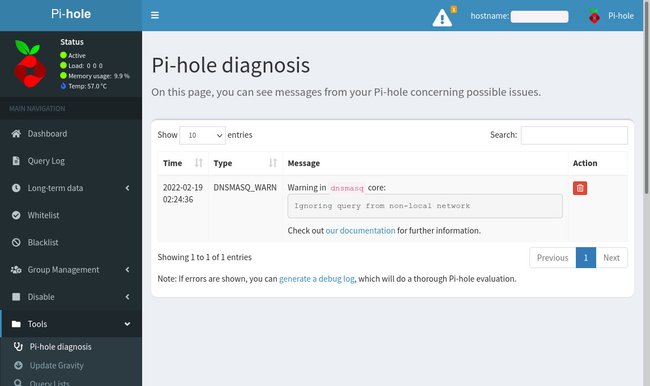 Diesen Fehler zeigt das Pihole im Dashboard an. Bild: GIGA