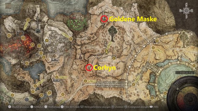 Fundorte von Bruder Corhyn und der Goldenen Maske auf dem Altus-Plateau (Quelle: Screenshot GIGA).
