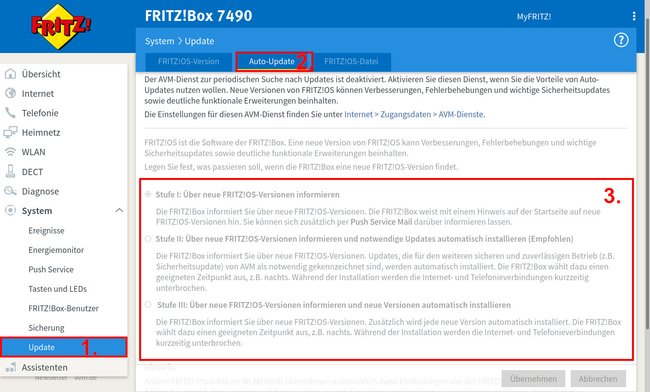 Hier konfiguriert ihr, welche Updates die Fritzbox automatisch installiert. (Bild: GIGA)