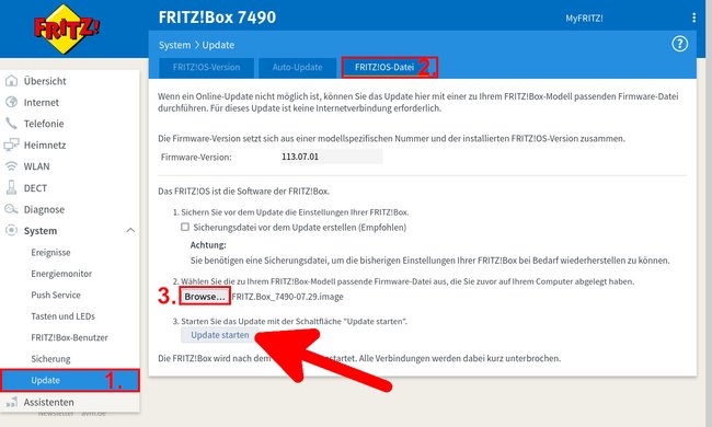 So installiert ihr ein manuelles Fritzbox-Update. (Bild: GIGA)