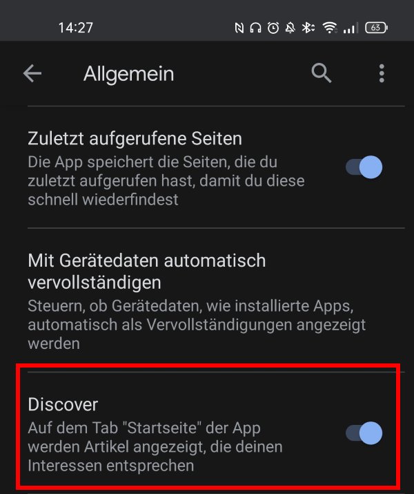 Google Discover Menü