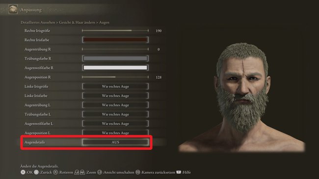 Über die Augendetails im Anpassungsmenü, könnt ihr eure ursprüngliche Augenfarbe zurück bekommen (Quelle: Screenshot GIGA).