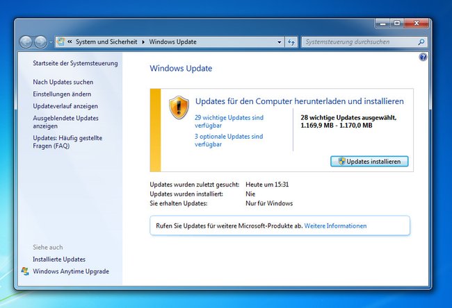 Windows 7 findet und installiert wieder Updates. (Bildquelle: GIGA)