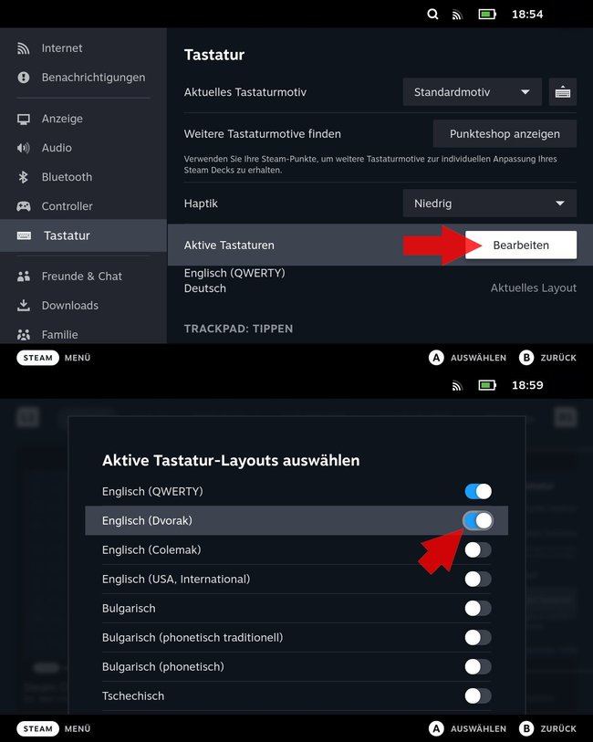 Steam Deck virtuelle Tastatur Layout einstellen q_giga