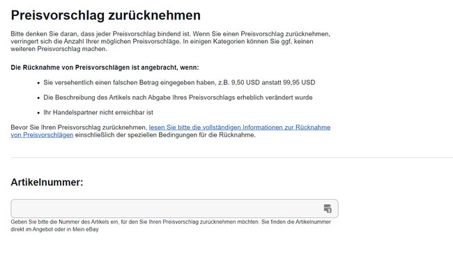 eBay Preisvorschlag zurücknehmen