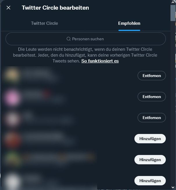 Screenshot - Personen einem Twitter-Circle hinzufügen