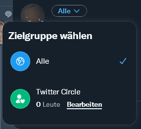 Screenshot: Auswahl bei Twitter beim Posten zwischen allen und einem Circle.