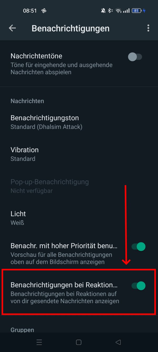 WhatsApp Reactions ausschalten