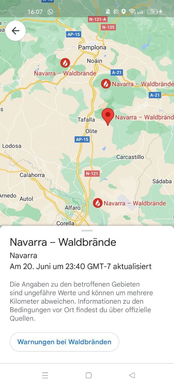 Google Maps Waldbrände