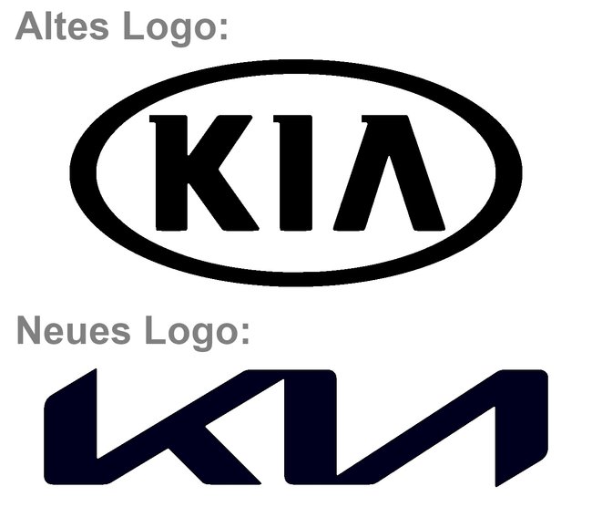 Oben kann man noch recht einfach „KIA“ erkennen. Das neue Logo ist sehr stilisiert und wird als „KN“ wahrgenommen. Bildquelle: KIA / Composition: GIGA