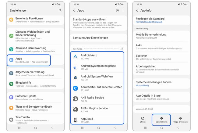 So deinstalliert ihr nicht benötigte Apps. (Bildquelle: Samsung)