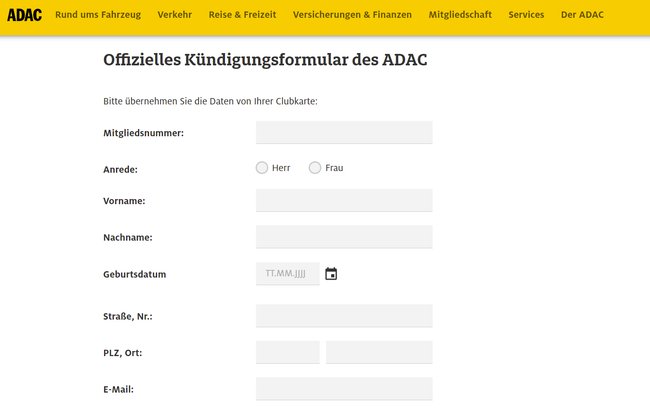 ADAC Kündigungsformular